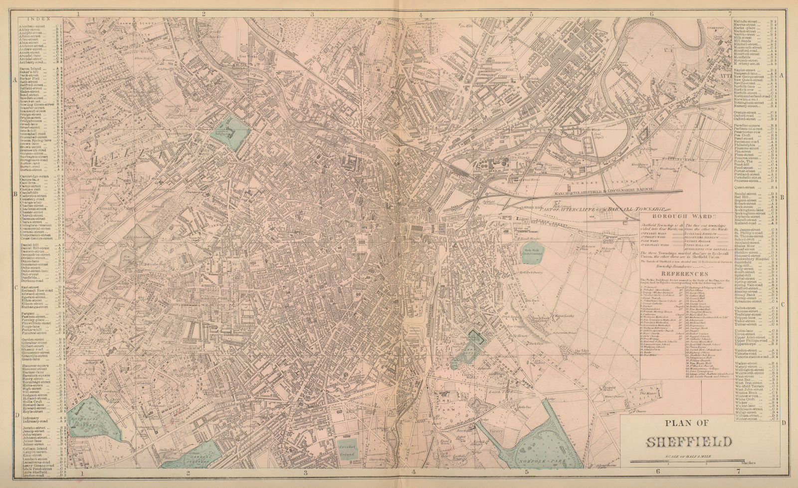 SHEFFIELD antique town city plan by GW BACON Yorkshire 1883 old map